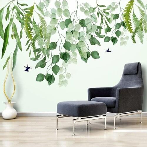 Custom 3D Photo Wallpaper Hand Painted Green Leaves Modern Mural Waterproof Canvas Fabric Self-adhesive Removable Sticker Mural