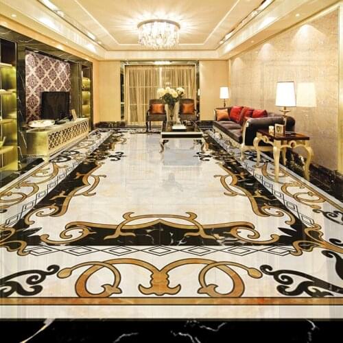 Custom 3D Floor Sticker European Style Marble Floor Tiles Stickers Waterproof Self-adhesive Mural Wallpaper Living Room Decor