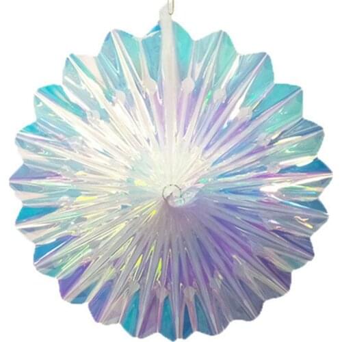 Iridescent Hanging Decorations Round Foil Decorative Folding Fans Rainbow Shine