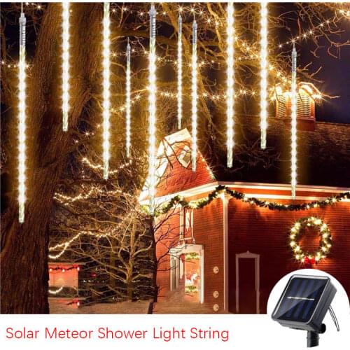 Christmas Lights 8 Tubes 30cm 50cm Solar Meteor Shower Fairy Light String New Year 2022 Outdoor Garden Street Home Decoration