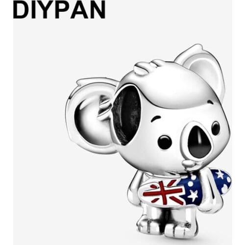 925 Sterling Silver Surfing Koala Charm Fit Original Pandora Bracelet Charms Beads 925 Silver Jewelry Making Berloque