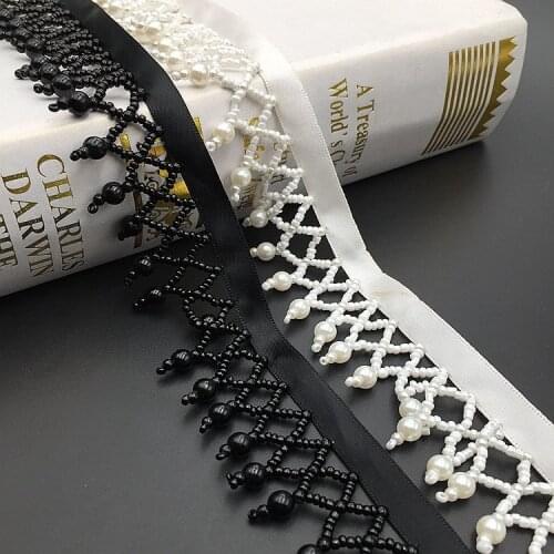 Silk Fringe Trim Pearl Tassle Beads Lace Ribbon Trimming Embroidery Lace Fabric Sewing Curtain Materials Wedding Headdress Decor