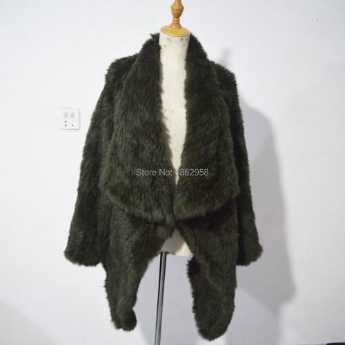 SJ018 Australia Very Popular Thick Knit Big Collar Army Green Rabbit Fur Jacket
