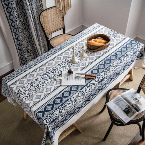 Blue White Porcelain Pattern Retro Style Tablecloth,Rectangle Dust-Proof Table Cover,for Kitchen Dinner Party Tabletop Decor