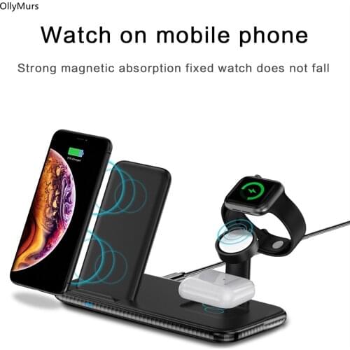 Universal 4 in 1 15W QI Wireless Charger For Apple Watch 6 5 4 3 2 1 Wireless Charger Station For Iphone 8 Plus XS 11 12 Pro Max