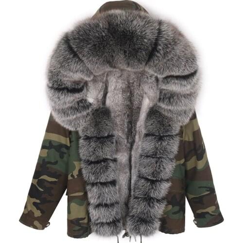 Short parka woman Natural Raccoon fur 2020 big fur collar new winter parka Raccoon rabbit Fur Lining real Camouflage jacket
