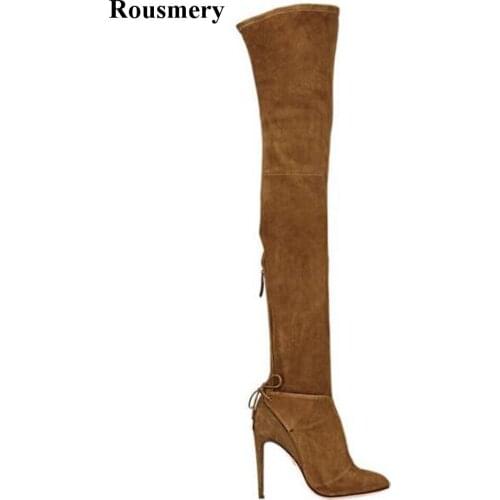 Women Fashion Pointed Toe Suede Leather Over Knee High Heel Boots Elegant Ladies Long Super High Boots Dress Shoes