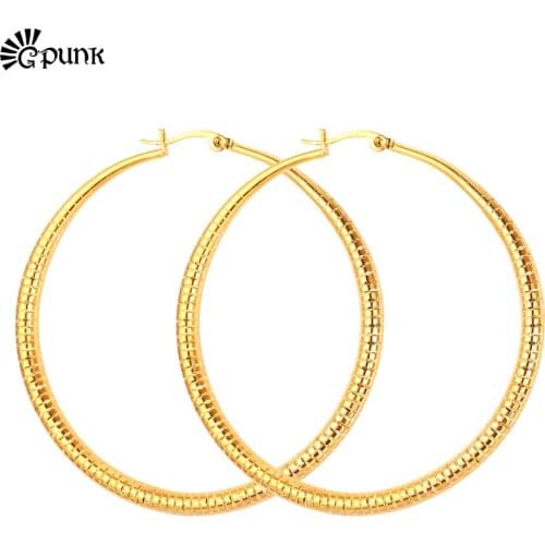 Basketball Wives Gold Filled Hoop Earrings For Women Hiphop Style yellow Gold color Stainless Steel Women Jewelry E2177G