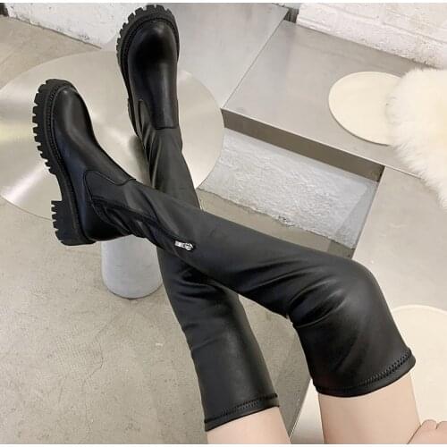 Over The Knee Boots For Women 2021 Autumn Winter Fashion Ladies Long Boots Stretch Fabric Slip On Chunky Heels Female Shoes New