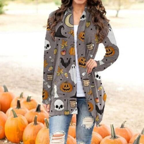 Womens Oversized Casual Halloween Sweatshirt Long Sleeves v-neck Cardigan Lantern Ghost Pumpkin Sweaters party Costume Clothing