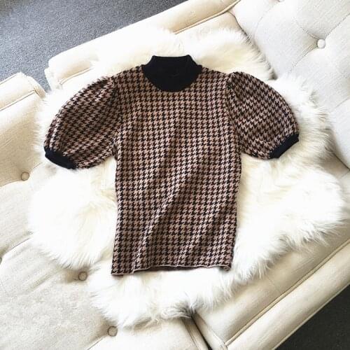 2021 Autumn Winter New Women Pullovers Sweaters Preppy Style Puff Sleeve Knit Sueter Mujer Korean Half Turtleneck Jumper Femme