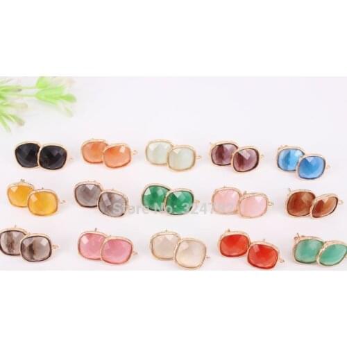 10Pairs 14mm Square Shape Crystal Glass Stud Earring,Crystal Glass Post Earring Findings with Loop Supplies