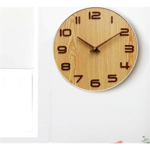 10PCS Modern Wooden Clock High-quality Hanging Wall Clock 10 inch Circular Wood Needle Home Silent No Ticking Watch Nice Gift