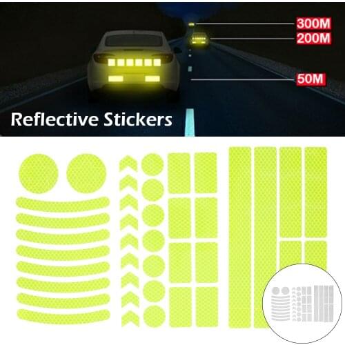 42PCS Car Reflective Sticker Warn On Car Body Trunk Auto Exterior Reflective Strip Stickers Accessories