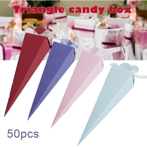50pcs Cones Favour Gift Box Long Triangles Shape Sweet Candy Box for Wedding Birthday Party ALI88