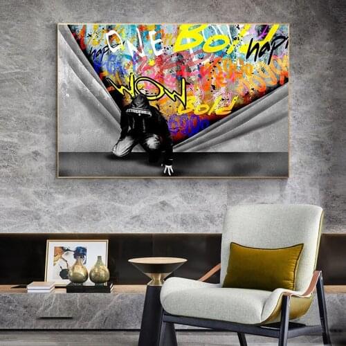 Abstract Colorful Canvas Painting Banksy Graffiti Pop Art Posters and Prints Wall Art Picture for Living Room Wall Decor Cuadros