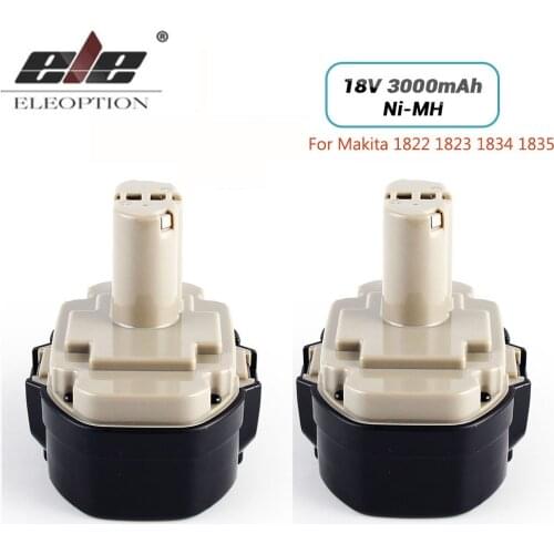 ELEOPTION 2Pack/lot 18V 3000mAh Ni-MH Replacement Battery for Makita 18V 1822 1823 1834 1835 192827-3 192829-9 193159-1