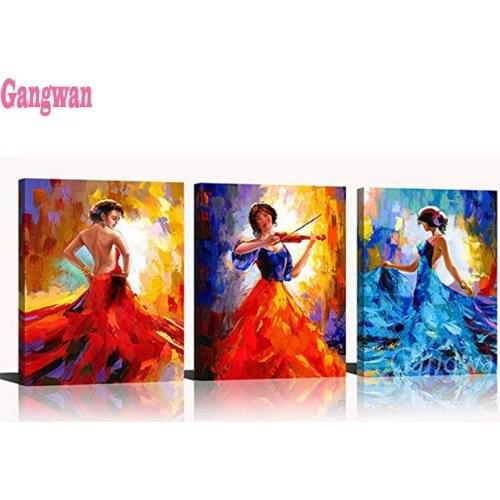 5D Diy Diamond Painting sexy women dance landscape Cross Stitch Decoration Full Diamond Embroidery 3pcs Violin playing girls art