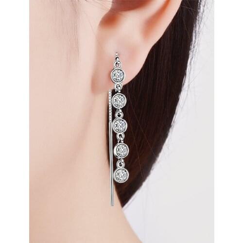 925 Sterling Silver Cubic Zircon Long Tassel Earring Silver Color Ear Line Drop Earring For Women Party Jewelry Gift S-E1081