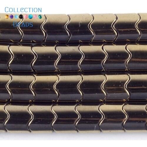 Natural Stone Gold Plated Hematite Wavy Shape Spacer Loose Beads For DIY Jewelry Making Necklace Bracelet Accessories 15'' 8x8mm