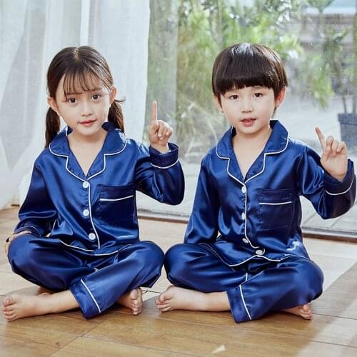 Kids pyjamas satin Childrens Pajamas 2019 Spring Autumn Long Sleeve Girls Sleepwear Set Boys Silk Pajamas Suit for Kid homewear