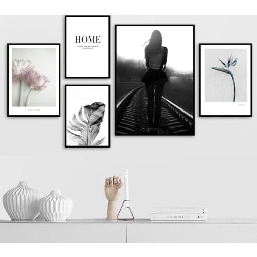 Girl Pink Flower Feather Home Landscape Wall Art Canvas Painting Nordic Posters And Prints Wall Pictures For Living Room Decor