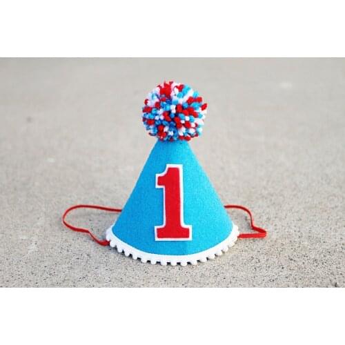 Boys 1st Birthday Blue Hat Mini Party Hat Boys First Birthday Blue and Red Party Hat Newborn Birthday Hat