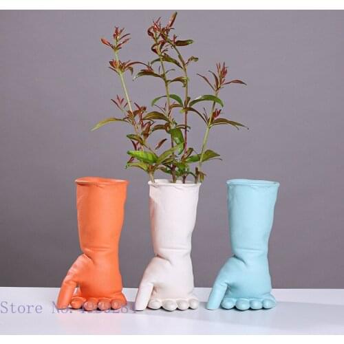 Ceramic Vase Hand Arm Human Body Gloves Abstract Creative Desktop Flower Arrangement Color Handicraft Vase Home Decoration