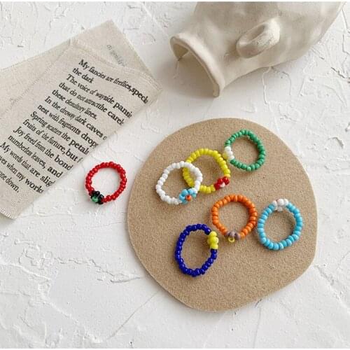 2020 Flower Bobemia Rings Summer Colorful Beads Ring for Women Kids BOHO Beach Jewelry Gifts Fashion Adjustable Rings
