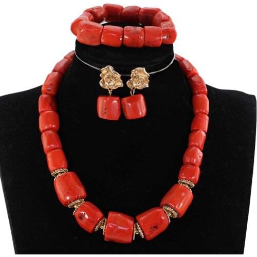 Single Row Original Real Coral Bead Pendant Necklace Set Nigerian Coral Bridal Jewelry Sets for Women CNR021