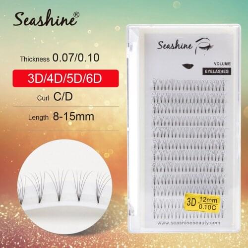 Seashine Short Stem Eyelashes Extensions 3D 4D 5D 6D 1 Tray 0.07mm Thickness Premade Fans Russian Volume Lashes Extensions Fans