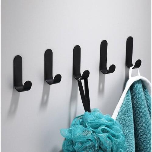 5PCS Wall Black White Robe Towel Coat Clothes Hook For Bathroom Accessories Rustproof Hanger Kitchen Hardware Glue No Drilling