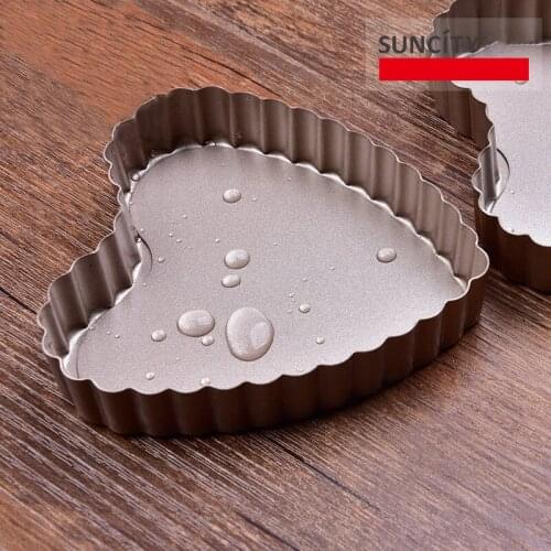 Mini Nonstick Metal Heart Fluted Pies Tart Pan Cake Mold Baking Removable Bottom Bread Biscuit Pans Bakeware Stencil Tray Dish