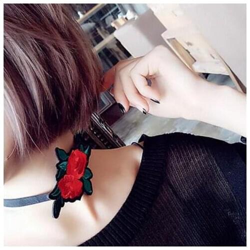 N100 Manual Ethnic style embroidery of the vintage flower rose Article cloth neck necklace female clavicle beach jewelry necklac