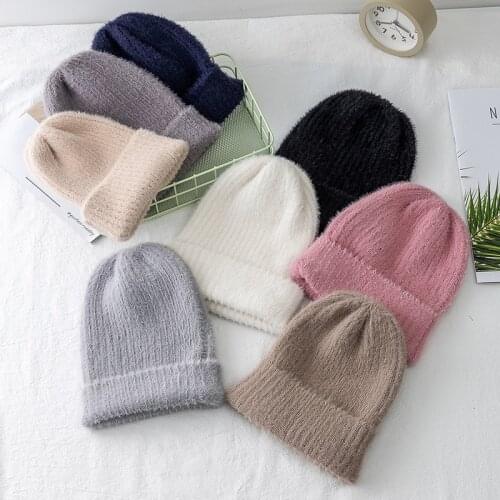 New Women Faux Mink Fur Winter Hat Stylish Kpop Soft Beanie Hats For Women Fashion Grils Streetwear Knitted Hat High Qulaity Cap