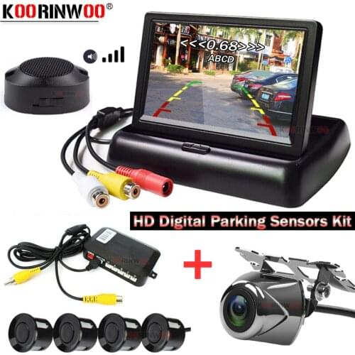 Koorinwoo Full kit 3 in 1 Parking Sensor Distance Show on LCD Monitor Screen Parktronic System Rear View Camera Metal Adjustable