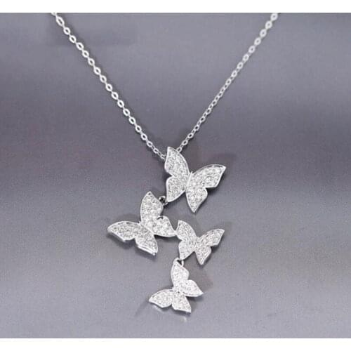 POPACC 925 Sterling Silver Dazzling Micro CZ Zircon Butterfly Necklaces For Women Gift Necklace Chain Choker