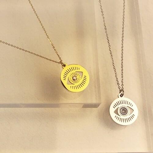 Lucky Eye Fatima Hamsa Hand Turkish Evil Eye Pendant Necklace Gold Color Long Chain Necklace for Women Girls Fashion Jewelry