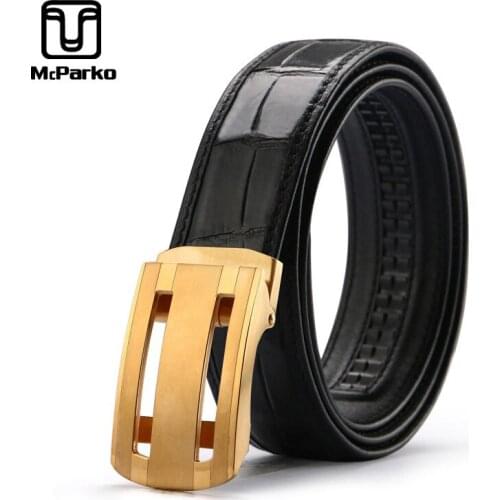 McParko Belt Male Genuine Leather Belt Men Automatic Buckle Luxury Mens Belts Crocodile With Stainless Steel Buckle Wide 34mm
