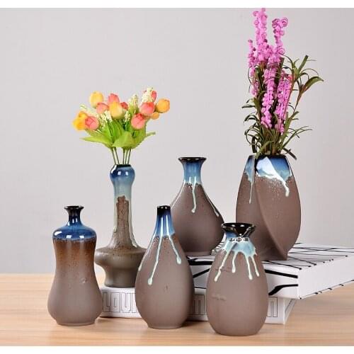 Retro Zen Ceramic Vase Home Decoration Ornaments Inserted Flower Container Vase Crafts Artificial Dried Flowers Vase Decoration