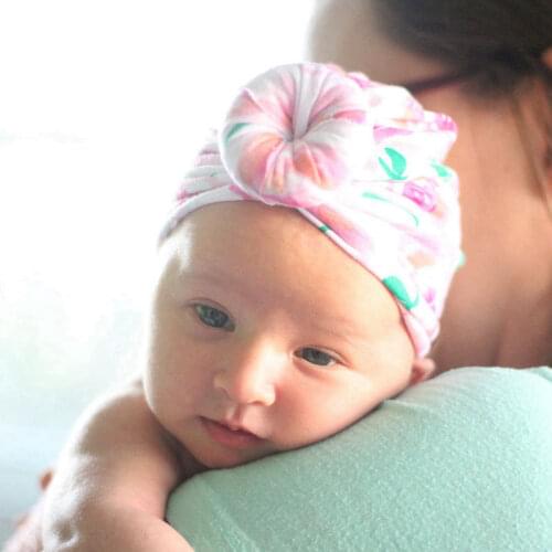 2021 New Baby Hat Soft Breathable Flower Printed Newborn Infant Girl Boy Bonnet Hat Spring Summer Kids Toddler Turban Beanie Cap