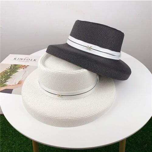 Summer Casual Sun Hats for Women Fashion French M LOGO Hepburn Straw Hat for Womens Beach Sun Straw Panama Hat Shade Hat