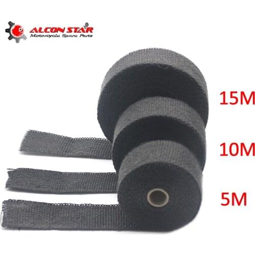 Alconstar- 5M/10M/15M Heat Exhaust Thermo Wrap Shield Protective Tan Tape Fireproof Insulating Cloth Roll Kit for Motorcycle Car
