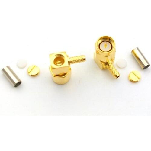 100pcs SMA Male Right Angle Crimp Coaxial Connector for RG174 RG316 LMR100 Cable