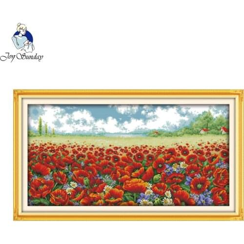 Poppy flowers Counted Printed Cross-stitch 11CT14CT DMC Cotton Fabric Cross Stitch Embroidery Thread DIY Hand Made Needlework