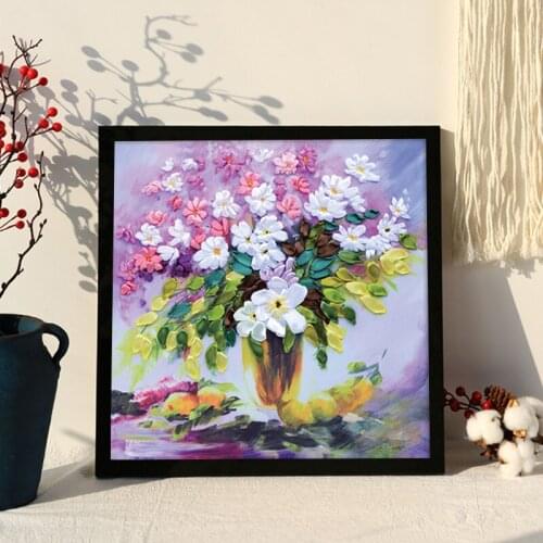 Ribbon Embroidery,DIY Painting Flowers ,Color Printed Canvas,Handmade,Needlework,Cross Stitch Kit, Ribbon Craft,Bedroom Decor