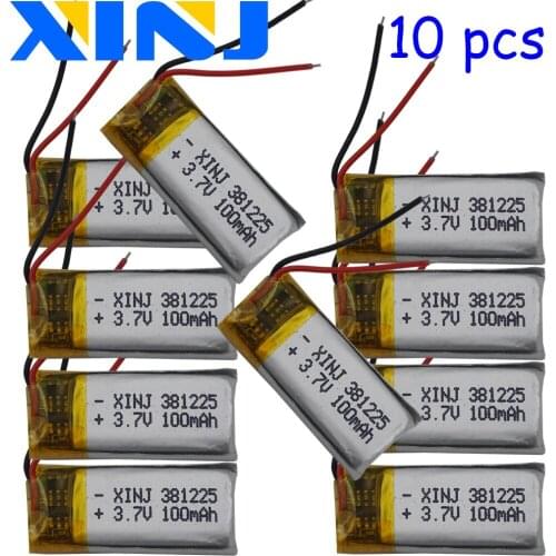 XINJ 10pcs 3.7V 100mAh LiPo Polymer Battery 381225 For headphones bluetooth earphone speaker smart watch Car Camera Music player