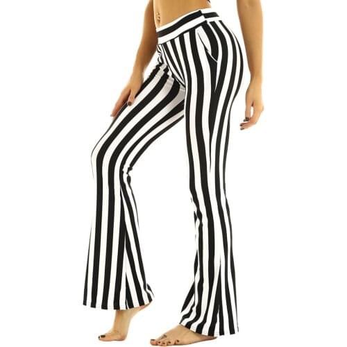 Iiniim Womens Ladies Casual Slim Fit High Waist Vertical Striped Stretchy Bell Bottom Flare Trousers Legging Pants Long Pants