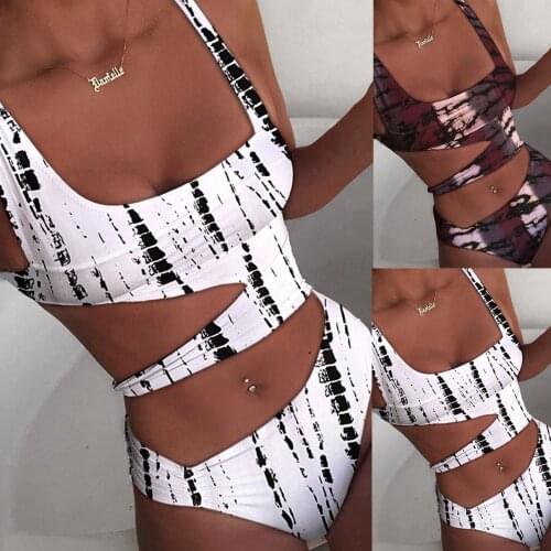 Womens Swimsuit Cut Out Print One-piece Swimwear Sexy High Waist Bikinis 2021 Push-up Bathing Suit Bodysuit Monokini Beachwear