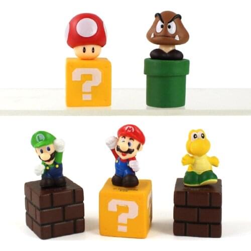 5-6cm 5pcs/Lot Super Mario Bros Toad Goomba Luigi Mushroom Decoration Game Mini PVC Action Figures Model Toys